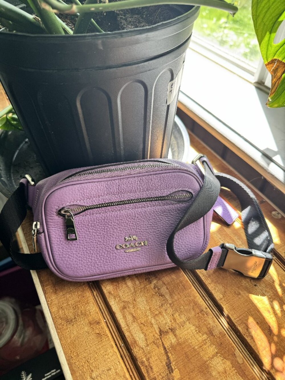 COACH Bright Violet Pebble Leather Mini Belt Bag CL479